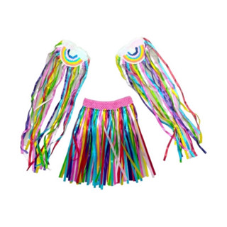 Kit com/1 Par Ombreira fita Colorido + 1 Saia Fitilho Colorido Festa Fantasia Carnaval