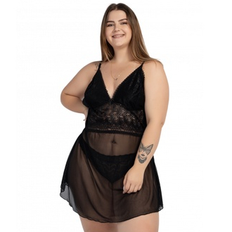 Camisola Sexy Plus Size em Tule e Renda Sem Bojo Camisola Sensual Plus Stephany Ridaro Moda Íntima