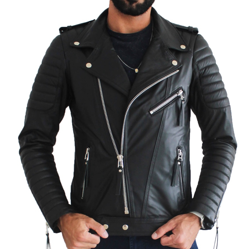 JAQUETA DE COURO LEGÍTIMO MASCULINA MOTOQUEIRO