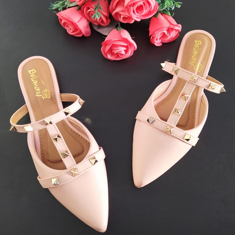 Mule Feminina Spike Bico Fino Moda Conforto Solado Antiderrapante Cores Elegantes