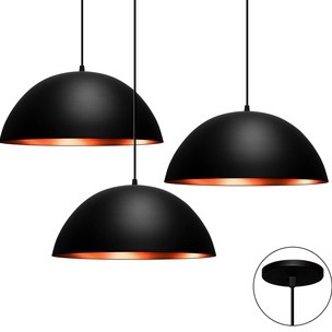 Pendentes Kit 3 Luminarias Meia Lua 30 Preto Textura Cobre