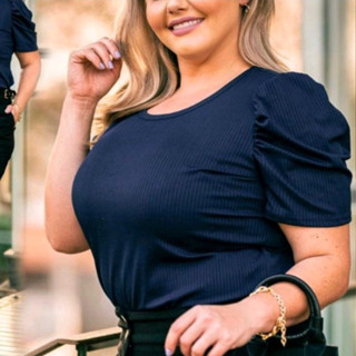 Kit 5 Blusa Feminina Manga Princesa Canelada Plus Size Bufante Confortavel