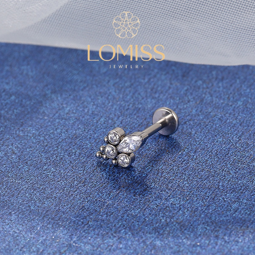 Piercing Helix Conch Labret Titânio 4 Pedras Zircônia Cravejada《Lomiss semijoias》 em Oferta na Shopee