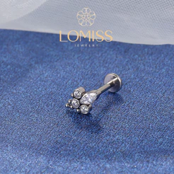 Piercing Helix Conch Labret Titânio 4 Pedras Zircônia Cravejada《Lomiss semijoias》