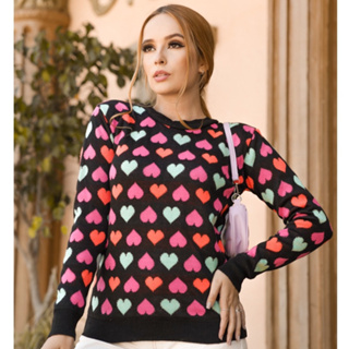 Blusa de frio inverno  multicolorida estampa de coracoes em Oferta na Shopee