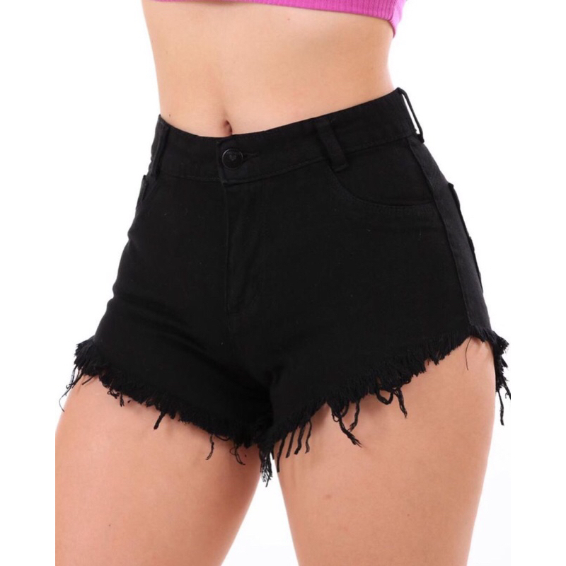 Short Curto Feminino Short Jeans Muito Desfiado Shorts Jeans Preto