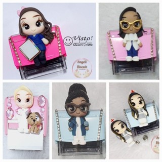 Carimbo Personalizado Completo com seus dados e decorado Enfermagem Medicina Profissionais Professoras Enfermagem Veterinária Personalizado em Biscuit