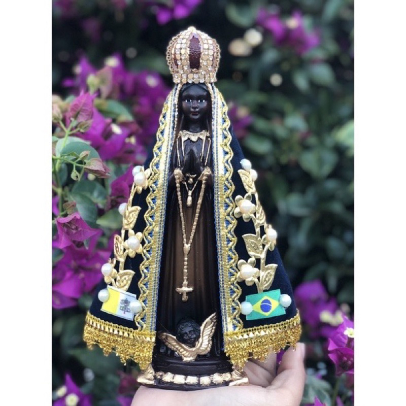 Imagem Nossa Senhora Aparecida 20cm com Manto bordado com Pérolas - Presente, Decoração, Batizado, Casamento Aniversário