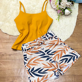 Conjunto Feminino Regata com Bojo + Short com cinto encapado Moda Boutique