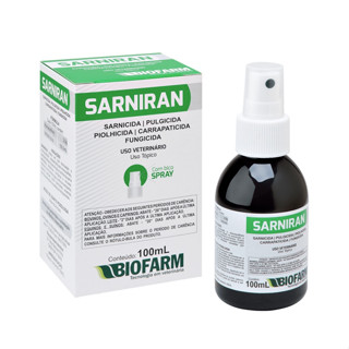 Sarniran Spray 100ml Animais Grande Porte Sarnicida Piolhicida Carrapaticida Fungicida BIOFARM