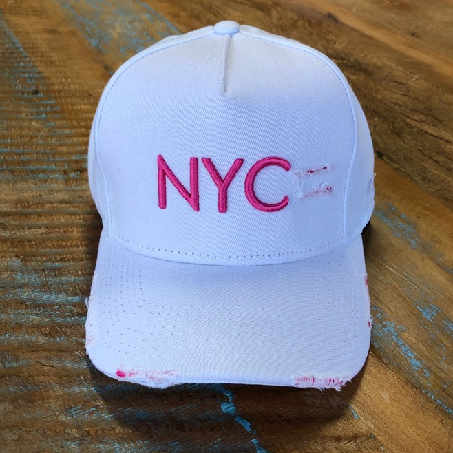 Boné Destroyer  Anth co. NYC fita New york aba curva rasgado strapback Branco