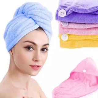 Kit C/3 Toalha Microfibras Com Botão Grossa Mágica Para Cabelo Secar Rápido Touca Banho Ca...