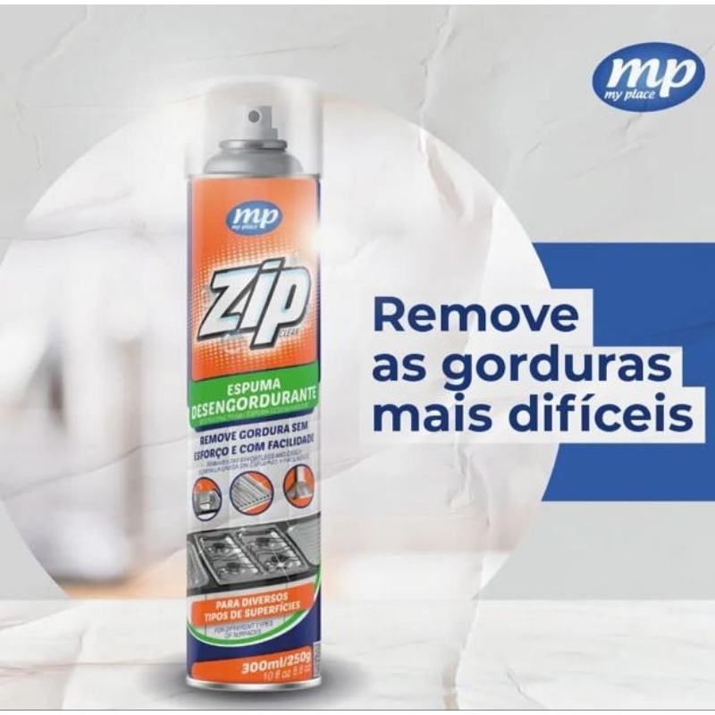 Espuma Desengordurante Zip Clean Limpa Gordura e Sujeira de Fogões Coifas Grelhas Exaustores Mármores Paredes Pias Azulejos Cerâmicos e Esmaltados com Faciidade