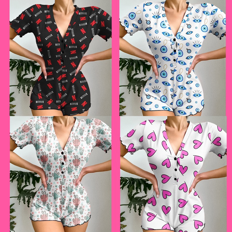 Pijama Macaquinho Ondinhas Personagens em Oferta na Shopee