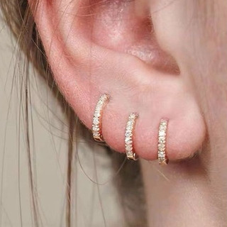 Brinco Trio Argola BANHADA A OURO 18K com Zircônia Cravejada Kit 3 pares 6mm,8mm,10mm