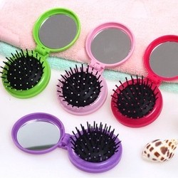 Espelho Com Escova Para Cabelo Pente Caixinha Caixa Redondo Para Bolsa Universal Wellmix
