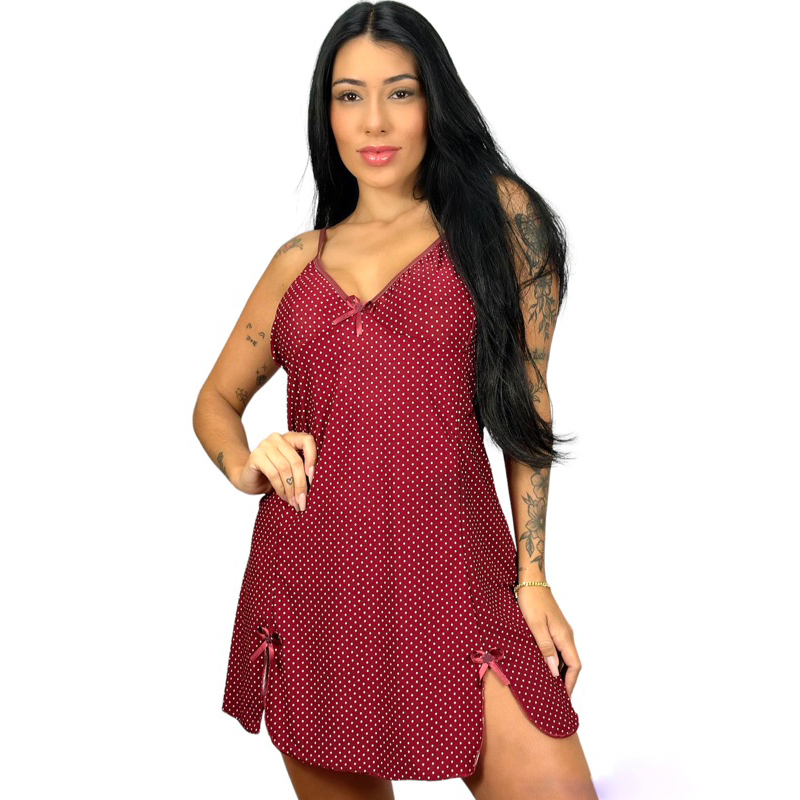 Camisola Feminina De Alcinha Estampada Com Fendas Nas Pernas E Lacinhos Linha Noite Conforto Adulto