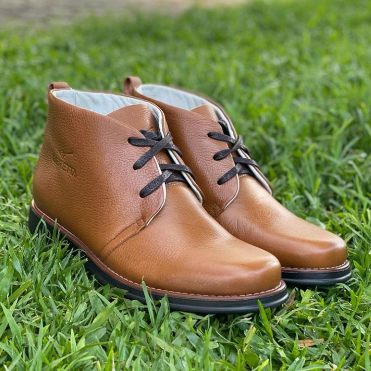 Sapato Gaúcho Campeiro Beretta Original Couro Legítimo Liso Marrom Palmilha Gel Solado Antiderrapante Com Cadarço