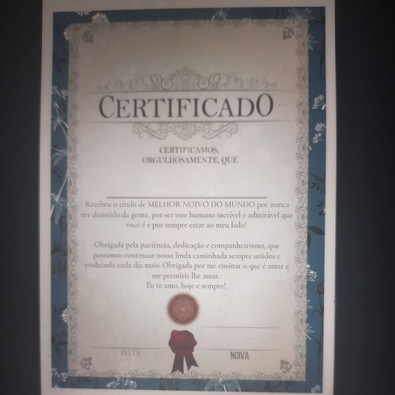 Certificado de melhor noivo do mundo, folhagem azul, dia dos namorados