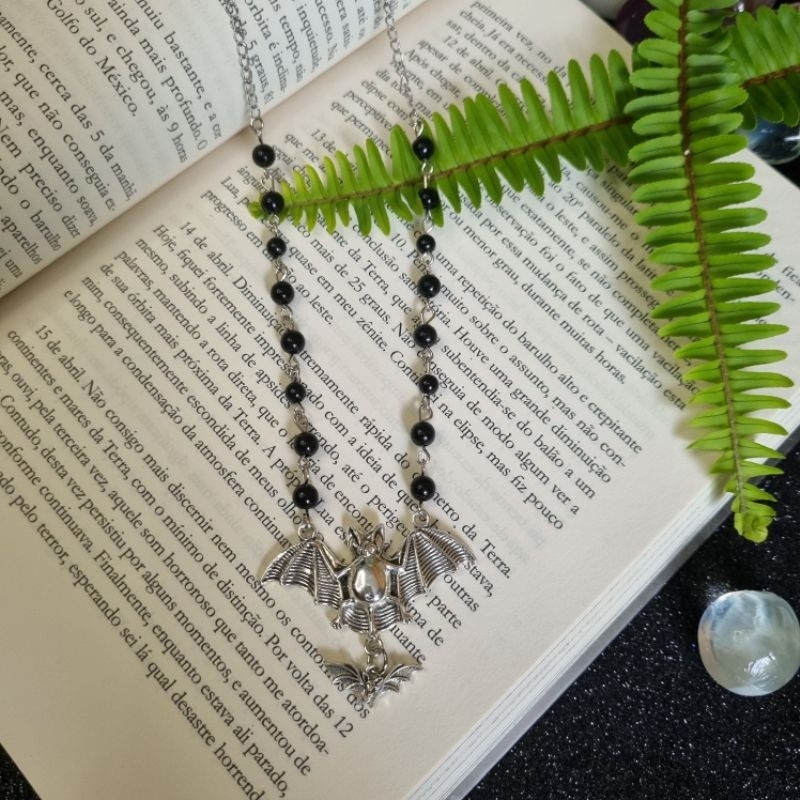 Colar Bat -  morcego, miçanga, corrente, gótico, rock, punk