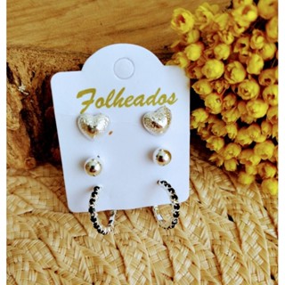Kit 03 Pares de Brincos Folheado a Prata Argolinha Strass Preto em Oferta na Shopee