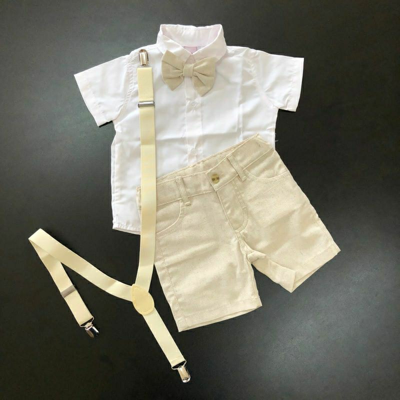 Conjunto para Batizado Masculino Baby com Suspensorio e gravata Borboleta Daya P,M e G