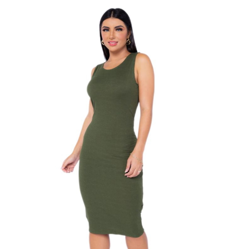 Vestido Regata  tubinho Feminino Canelado em Oferta na Shopee
