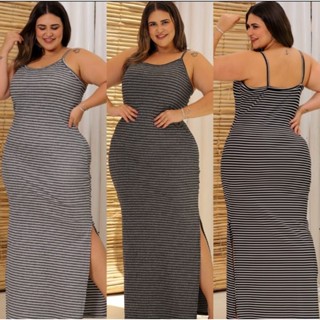 vestido plus size longo com fendas lateral premium