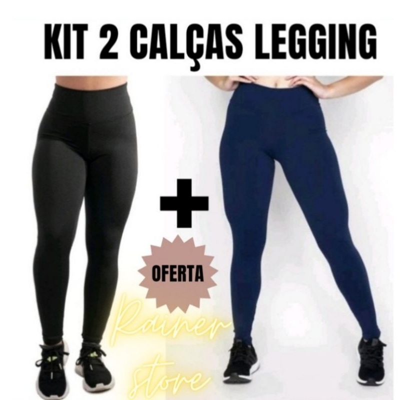 Kit 2 Calças Legging Feminina Suplex Academia Fitness Treino Caminhada