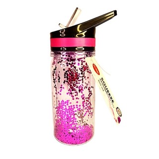 Garrafas glitter Squeeze de Água, Garrafa/Squeeze de Plástico -350 ml - Aerobic com GLITTER Tampa Flip Top e Alça  Rosa, Academia-BPA FREE
