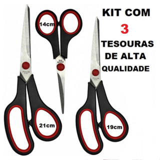 Kit Com 3 Tesouras Diferentes Tamanhos Multiuso Doméstico Aço Inoxidável Multifunções Costura Para Cabelo Papel Plástico Borracha Eva costureiro e Utilidades Cozinha