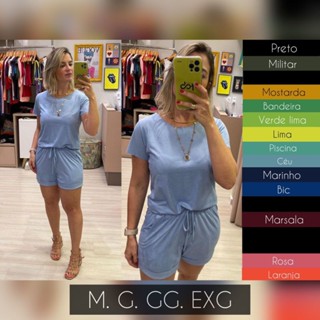 Conjunto Suede Feminino Shorts e Blusa Manga Não Fica Transparente M/G/Gg/EXG Verão