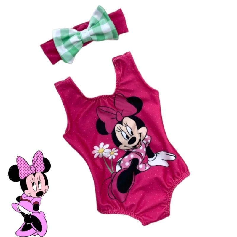 Detalhes do Maiô Menina Personagem Body Infantil Bebê Menina Minnie Magali pata margarida