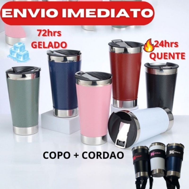 COPO TÈRMICO + CORDÃO STANLEY copo termico Com Tampa e Abridor Com Alça de Suporte kit copo stanley e cordinha copo e tirante stanley copo e cordão regulavel tirante