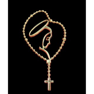 emblema alto relevo 3D nossa senhora no terço cromado ou Dourado medidas 14, x 7 cm