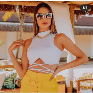 Cropped Júlia Frente única com Bojo.Nova moda Blogueirinha de Amarrar