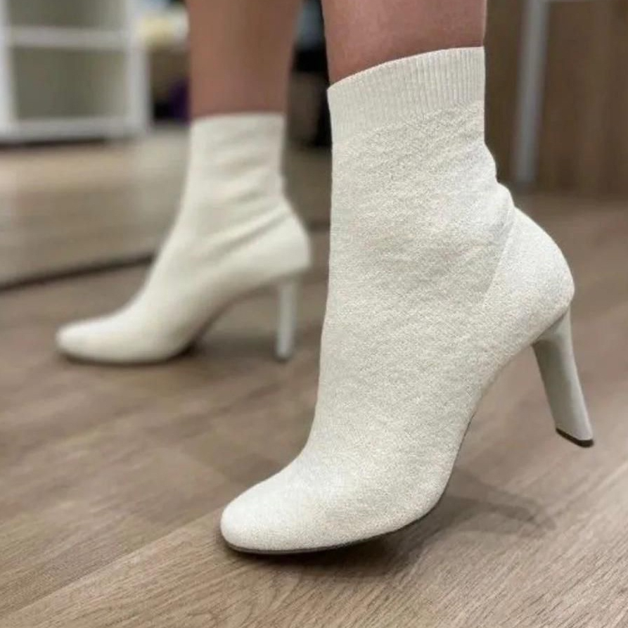 Bota Meia Villarosa Feminina | Slip On Knit | Cano Médio Salto