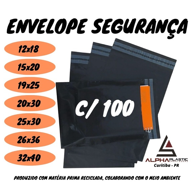 Kit 100 Envelope de Segurança Plástico Preto  12x18 15x20 19x25 20x30 20X40 20x50 25x30 25x50 26x36  32x40  36x40 40x40 em Oferta na Shopee