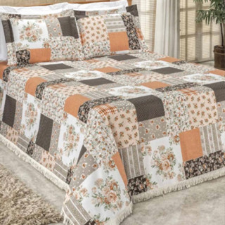 Colcha Para Cama Casal Com Franja + 02 Porta Travesseiros Com Franja Cobreleito