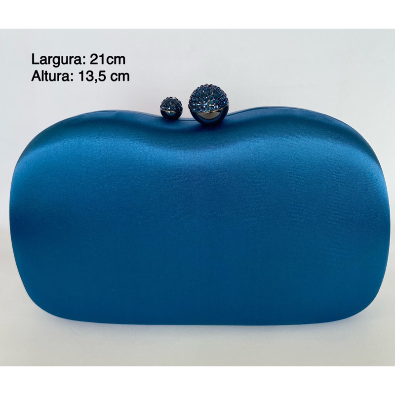 Clutch de cetim azul marinho/ bolsa de festa feminina / carteira de madrinha/ com fecho de cristal/ e alça removível em Oferta na Shopee