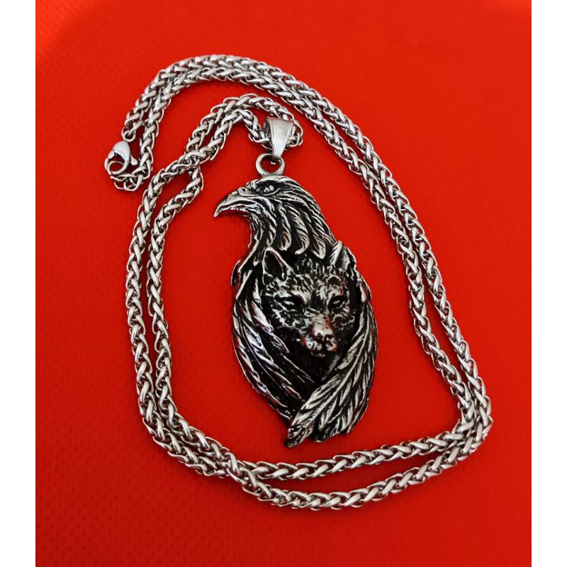 Cordão com Pingente Aço Inox Corvo Águia Lobo Vikings