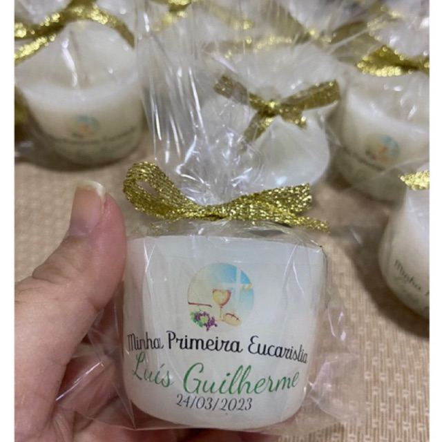 10 Velas Personalizadas • Lembrancinhas de Primeira Eucaristia / Comunhão 5x5x4cm