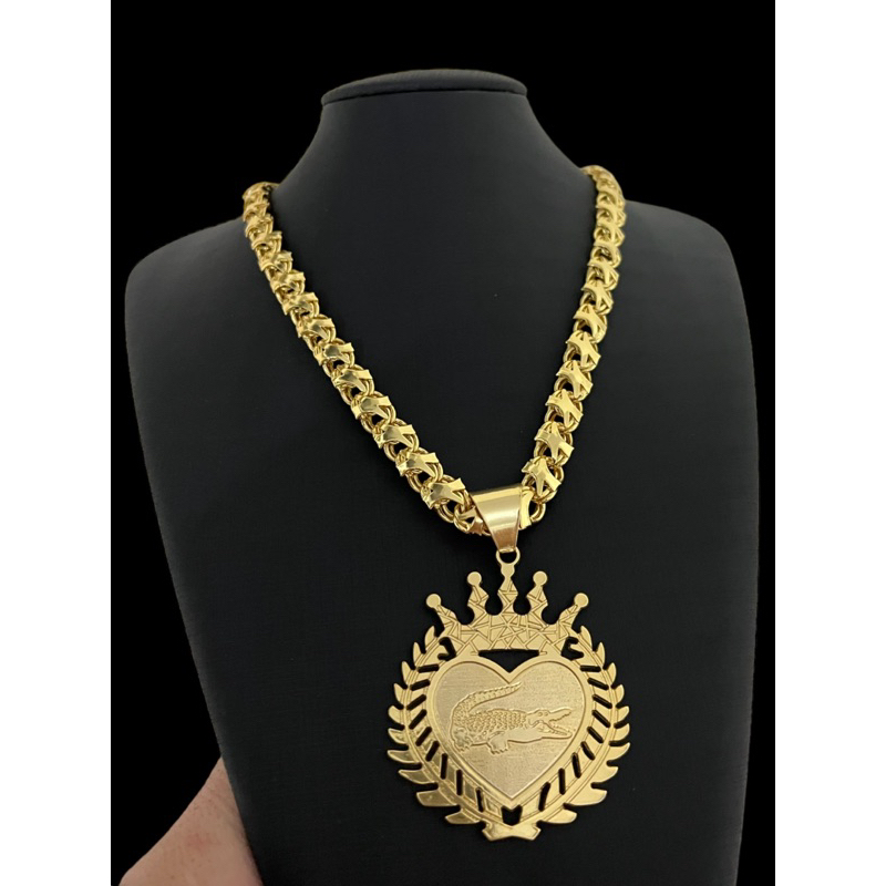 Cordão friso x kenner + Pingente Lacoste banhado a ouro liga de moeda