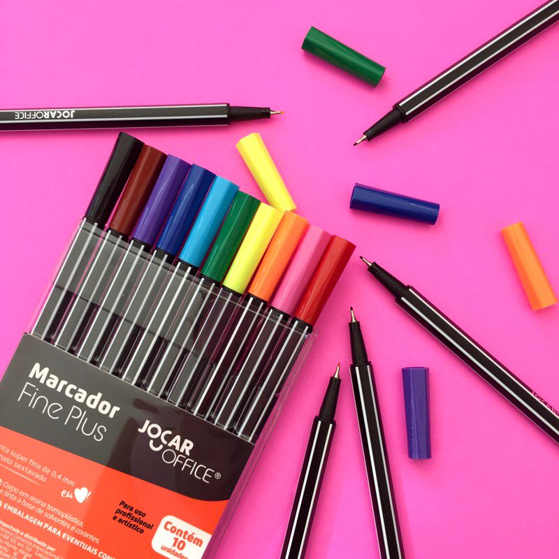 Caneta 10 Cores Ponta Fina Colorida Fine Line 0.4mm Fineliner Jocar ...