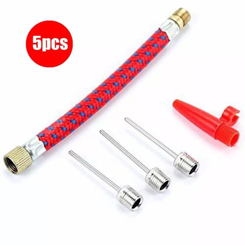 Kit 5 Bico Bicos + Mangueira Rabicho Bola Bomba Boia Agulha P/ Encher Pneu câmara de ar Bicicleta Bike Triciclo Bomba