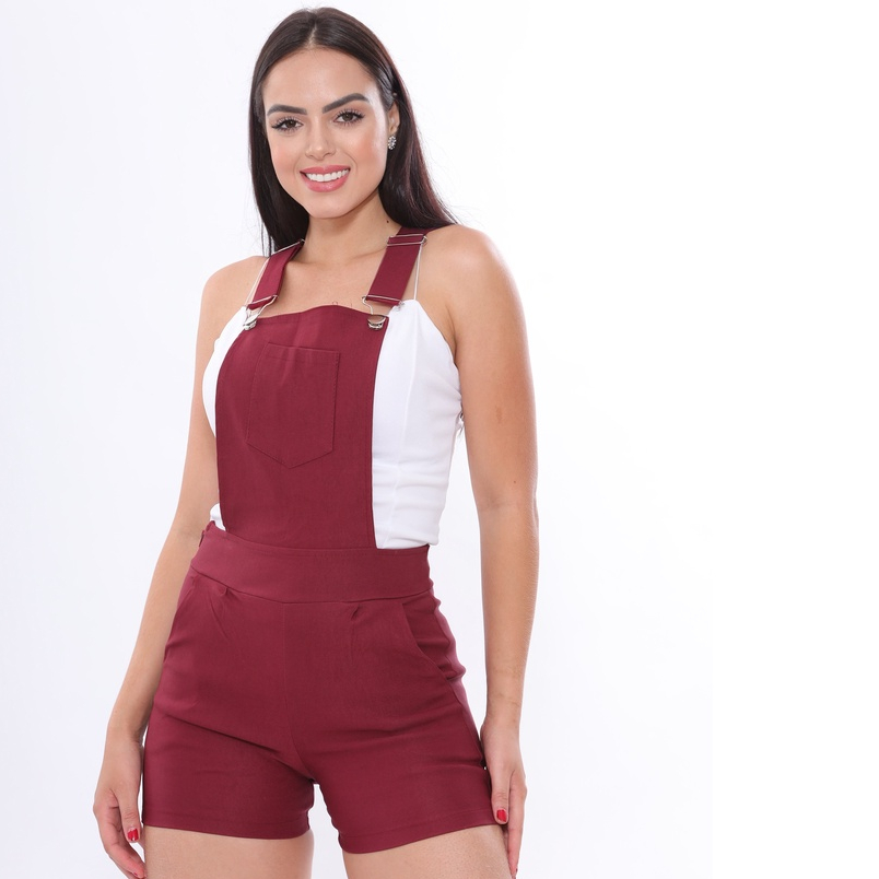 Macaquinho Curto Bengaline Camuflado Jardineira Feminina Roupa Promoção