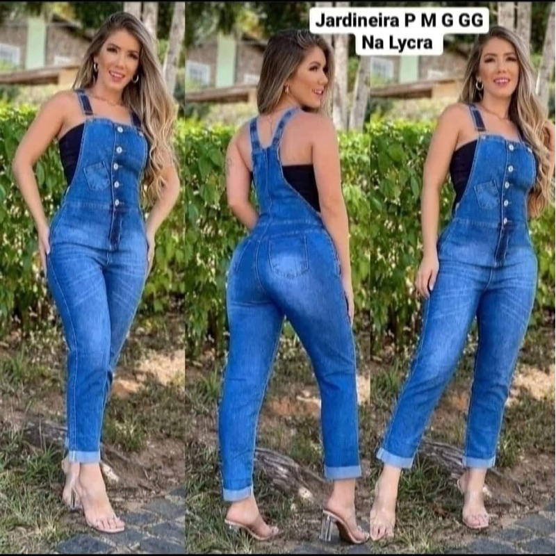JARDINEIRA LONGA JEANS COM LYCRA