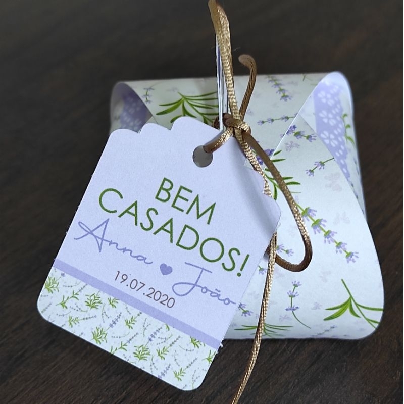 25 Caixa embalagem para doces bem casados  + 25 tag PERSONALIZADA para casamentos, comemorações - Tema lavanda lilás