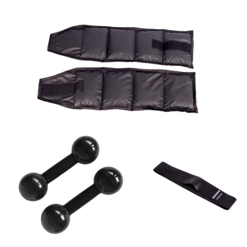 Par Halter Peso Emborrachado 3 Kg e Tornozeleira 3 Kg Cada Academia + Elástico Treino