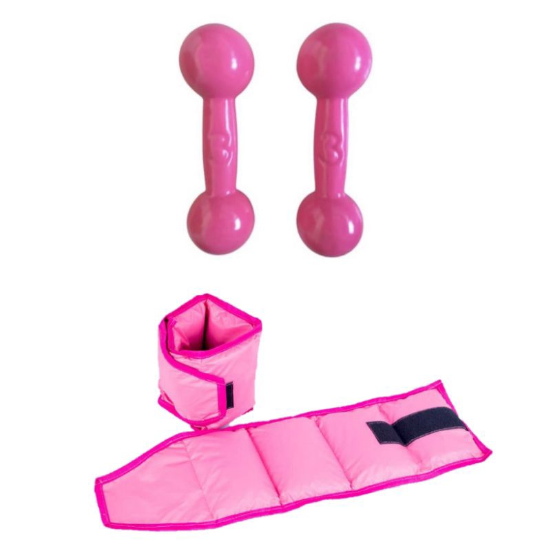 Halter Emborrachado 3kg Rosa + Tornozeleira 3kg (Par) em Oferta na Shopee
